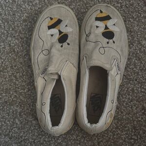 Vans Beige Slip-On Sneakers with Yellow & Black Bee Embroidery